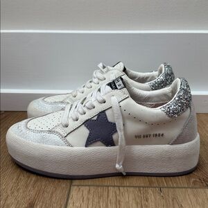 Vintage Havana Ream Sneakers White with Silver Glitter and Purple Star